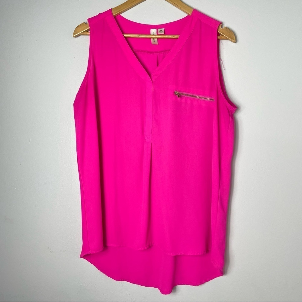Tacera Hot Pink Blouse Sleeveless Top Medium Exposed Gold Zipper